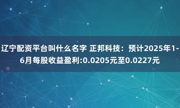 辽宁配资平台叫什么名字 正邦科技：预计2025年1-6月每股收益盈利:0.0205元至0.0227元