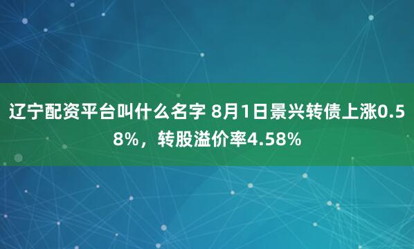 辽宁配资平台叫什么名字 8月1日景兴转债上涨0.58%，转股溢价率4.58%