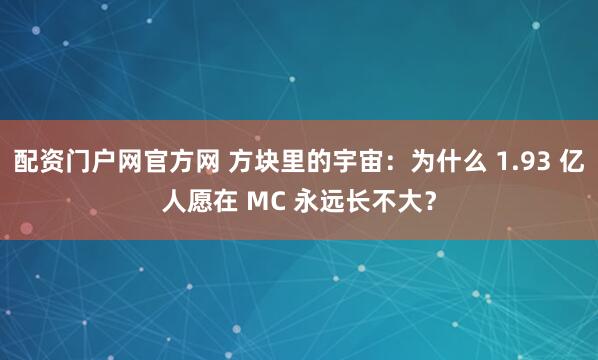 配资门户网官方网 方块里的宇宙：为什么 1.93 亿人愿在 MC 永远长不大？